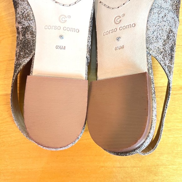 Corso Como Size 6.5 Gold Bronze Brown Beige Point Toe Slingback Flats Shoes - Picture 12 of 14